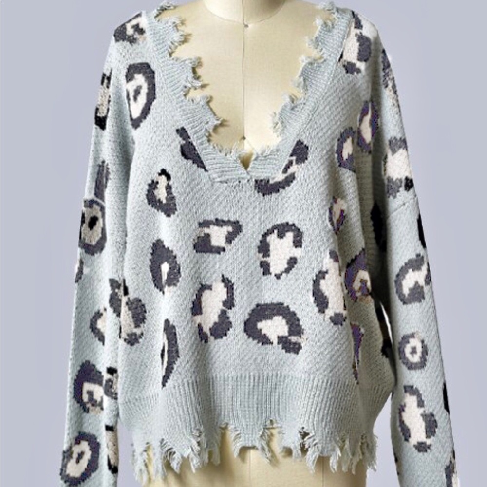 “Destroyed” Leopard Print Sweater